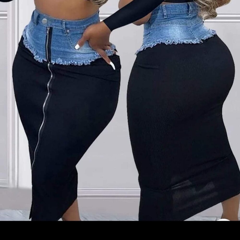 Denim and Black skirt